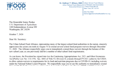 Urban School Food Alliance Requests Full Year Waivers