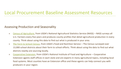 Local Procurement Baseline Assessment Resources