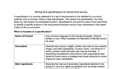 Writing food specifications for school food service