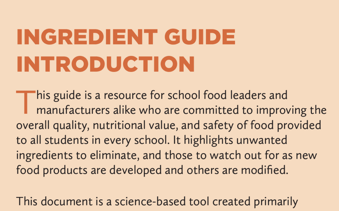 Quick Reference – Ingredient Guide for Better School Food Purchasing